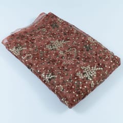 Rust Color Printed Organza with Embroidered Fabric (1.90Meter Piece)