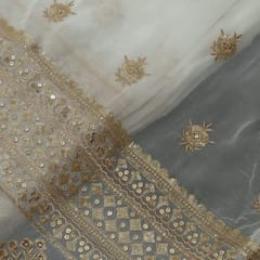 White Color Dyeable Georgette Zari Embroidered Fabric