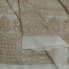 White Color Dyeable Georgette Zari Embroidered Fabric
