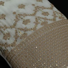 White Color Dyeable Georgette Zari Embroidered Fabric