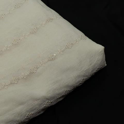 Off White Color Dyeable Mal Cotton Embroidered Fabric