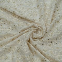 White Color Dyeable Georgette Thread Embroidered Fabric