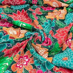 Green Color Viscose Crepe Print with Embroidered Fabric