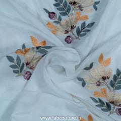 White Dyeable Muslin Embroidered Fabric (1.30Meter Piece)