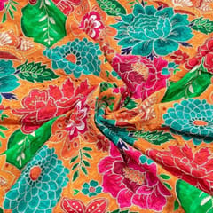 Orange Color Viscose Crepe Print with Embroidered Fabric