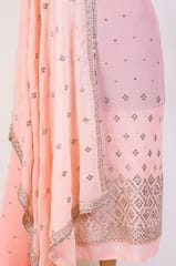 Peach Color Georgette Pleat Embroidered Fabric with Georgette Embroidered Dupatta Set