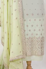 Pista Green Color Georgette Pleat Embroidered Fabric with Georgette Embroidered Dupatta Set