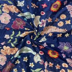 Blue Color Dupion silk Embroidery fabric