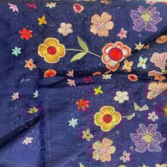 Blue Color Dupion silk Embroidery fabric