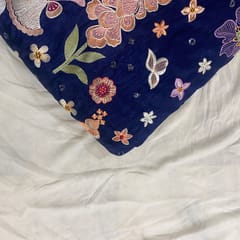 Blue Color Dupion silk Embroidery fabric