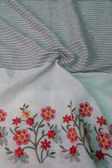 White Color Cotton Linen Embroidered Fabric