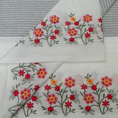 White Color Cotton Linen Embroidered Fabric