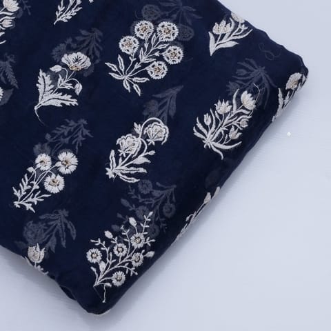 Navy Blue Color Mal Chanderi Embroidery