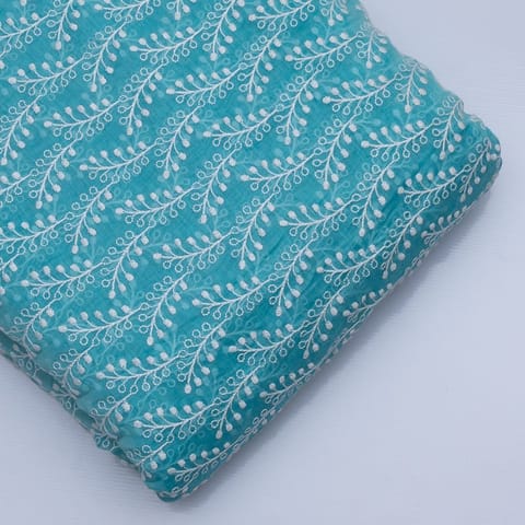 Blue Color Mal Chanderi Embroidery
