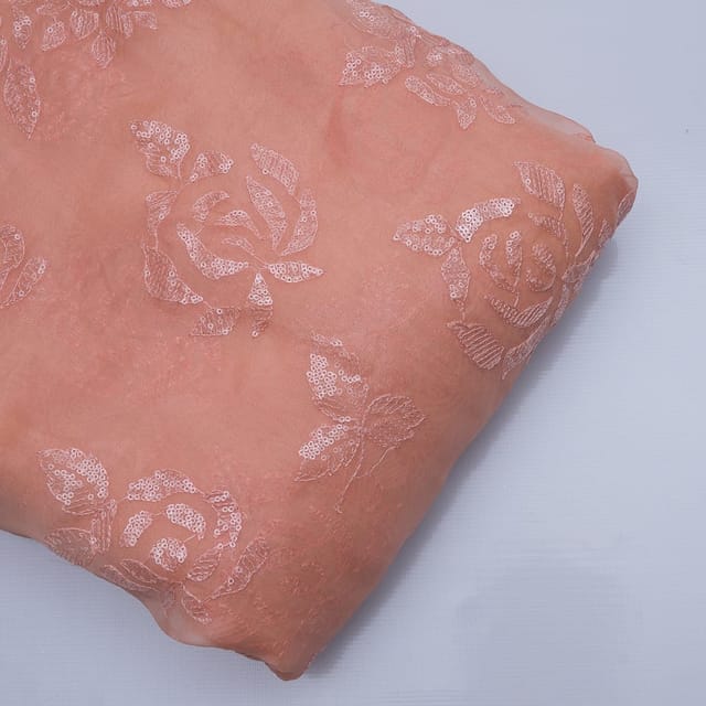 Peach Color Pure Organza Embroidery
