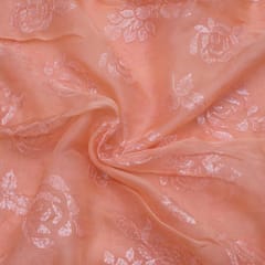 Peach Color Pure Organza Embroidery