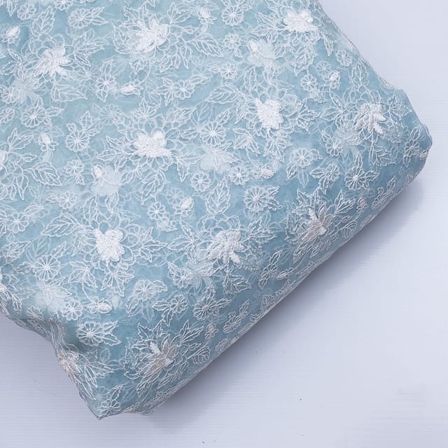 Blue Color Pure Organza Embroidery