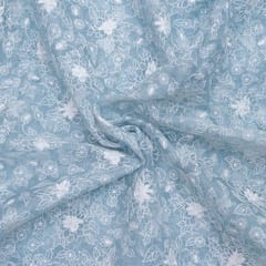 Blue Color Pure Organza Embroidery