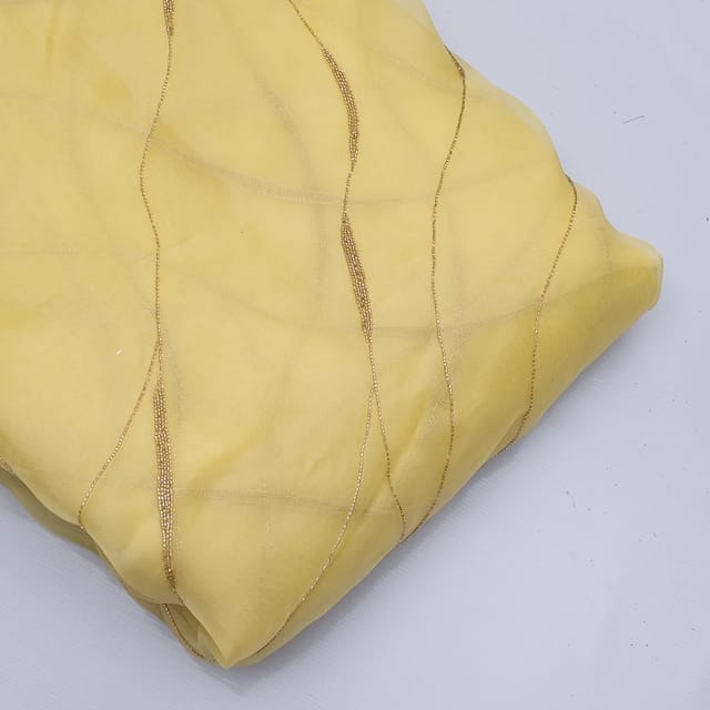 Yellow Color Pure Organza Embroidery