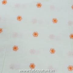 Off-White Cotton with Orange Booti Embroidered Fabric(1.90 Meter Piece)