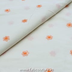 Off-White Cotton with Orange Booti Embroidered Fabric(1.90 Meter Piece)