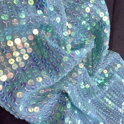 Sea Green Georgette Sequins Embroidered Fabric (80cm Piece)