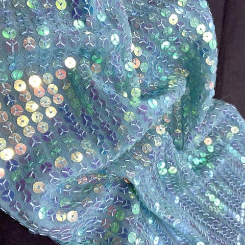 Sea Green Georgette Sequins Embroidered Fabric (80cm Piece)