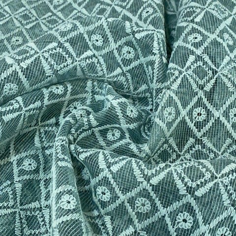 Sage Green Kota Chikan Embroidered Fabric (1.50Meter Piece)