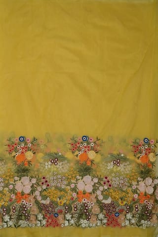 Yellow Color Thread Embroidered Organza