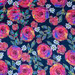 Navy Blue Color Cotton Chikan with Print Fabric
