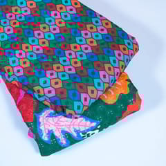 5 Mtr Green Color Cotton Chikan with Cotton Printed Set