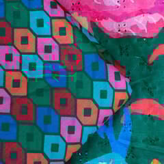 5 Mtr Green Color Cotton Chikan with Cotton Printed Set
