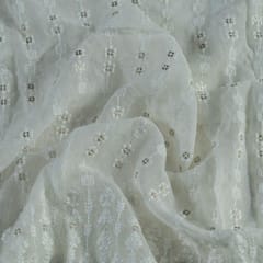 White Color Dyeable Georgette Embroidered Fabric (1Meter Piece)