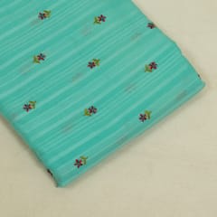 Firozi Color Cotton Embroidered Fabric