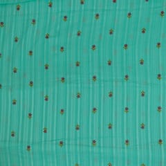 Firozi Color Cotton Embroidered Fabric