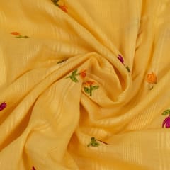 Yellow Color Cotton Embroidered Fabric