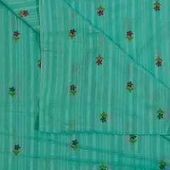 Firozi Color Cotton Embroidered Fabric