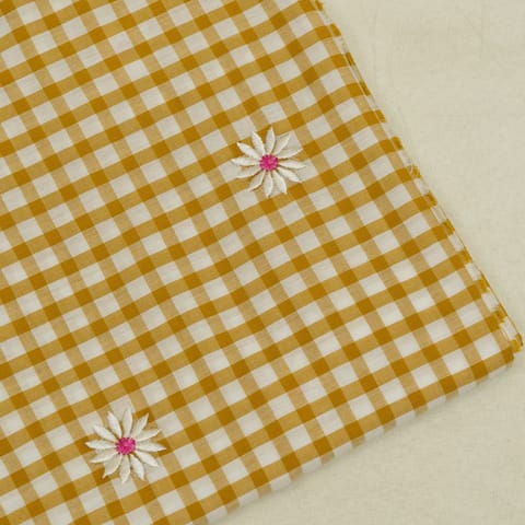 Yellow Color Cotton Print with Hand Embroidered Fabric