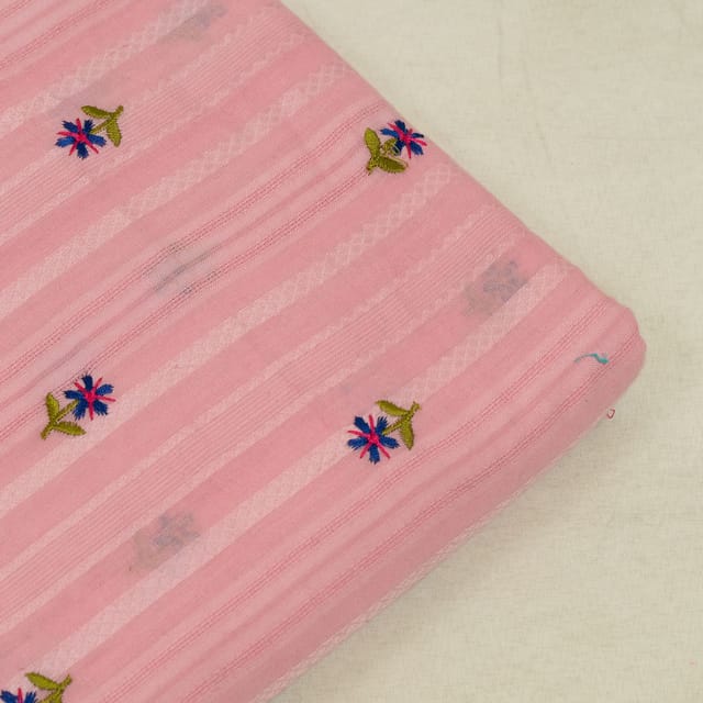 Pink Color Cotton Embroidered Fabric