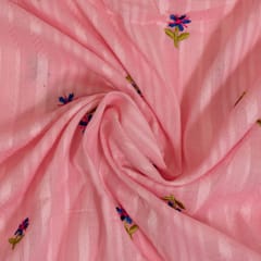 Pink Color Cotton Embroidered Fabric