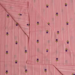 Pink Color Cotton Embroidered Fabric
