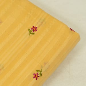 Yellow Color Cotton Embroidered Fabric