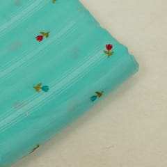 Firozi Color Cotton Embroidered Fabric