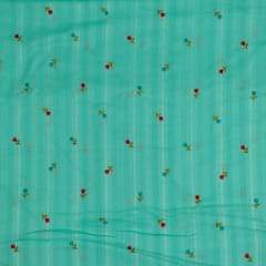 Firozi Color Cotton Embroidered Fabric