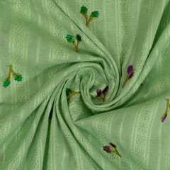 Green Color Cotton Embroidered Fabric