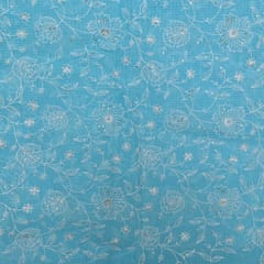 Firozi Color Kota Doria Embroidered Fabric