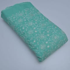 Green Color Kota Doria Embroidered Fabric
