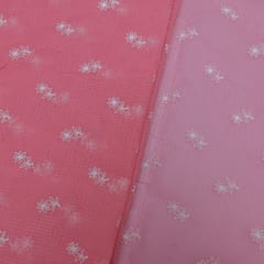 Pink Color Kota Doria Embroidered Fabric