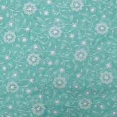 Green Color Kota Doria Embroidered Fabric