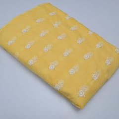 Yellow Color Kota Doria Embroidered Fabric